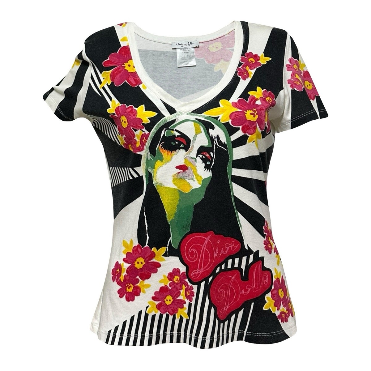 CHRISTIAN DIOR Spring Summer 2004 Dior Dolls Striped Floral V-neck
