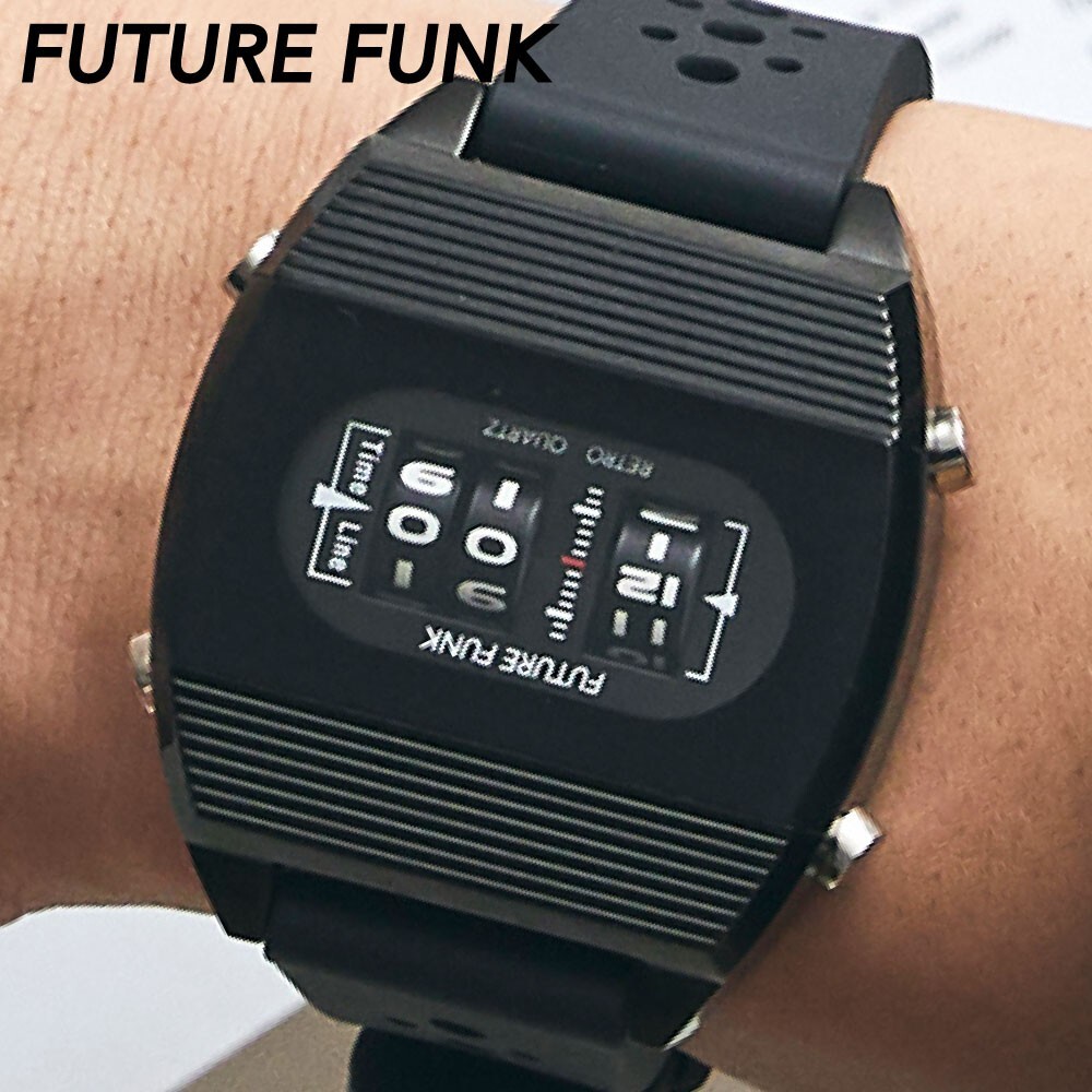 FUTURE FUNK Roller Type Watch Stainless Steel Black Rubber Band
