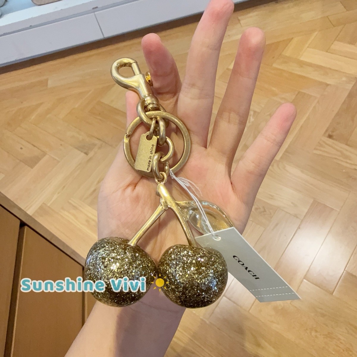 NWT Coach Signature Cherry Bag Charm Key chain 77840 Gold Brass