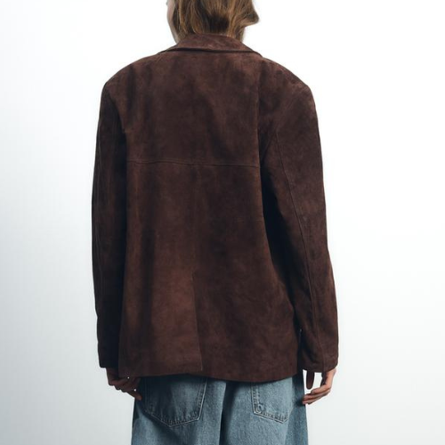 ZARA BNWT 2025. DARK BROWN 100% SUEDE LEATHER BLAZER. 4341/814/716