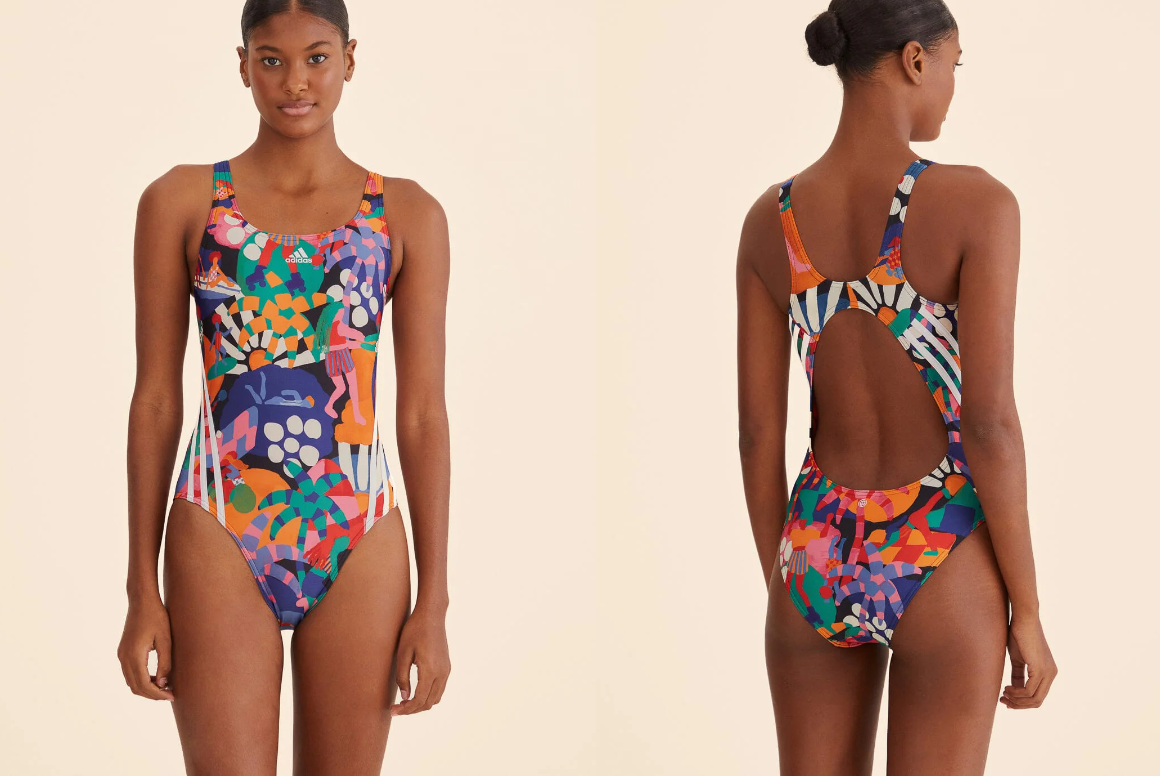 NEW 10 Adidas x Farm Rio Black Multicolor One Piece Racerback