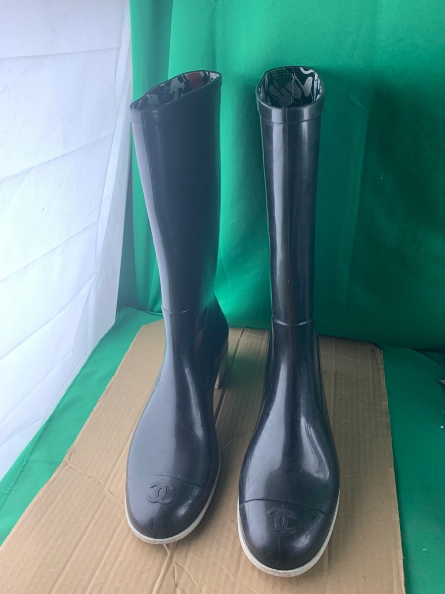 CHANEL ネイビー レインブーツ サイズ40 Authentic Chanel Logo Rain