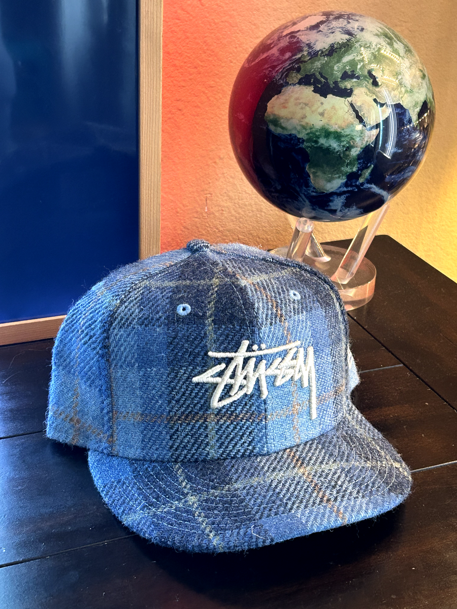 New NWT Stussy x Harris Tweed x New Era Cap Hat Blue Wool Size 7 3