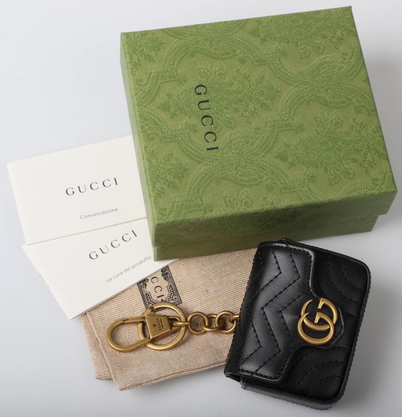 NEW GUCCI GG MARMONT MATELASSE BLACK LEATHER BAG CHARM KEYCHAIN W