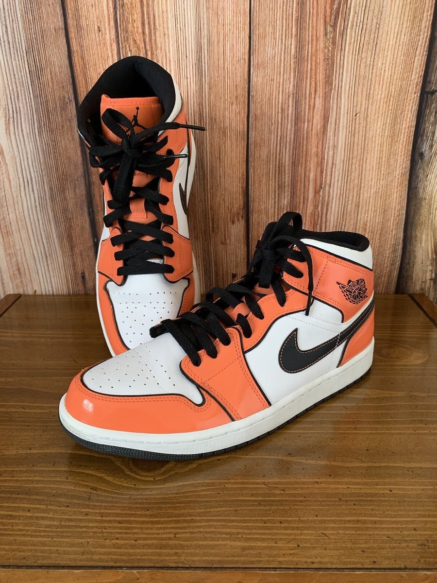 Men's Nike Air Jordan 1 Orange & White Gloss Hi Top Shoes Size