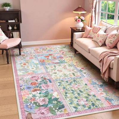 5 x 7 Rugs for Bedroom Girls, Soft Patchwork Rug for Living Room