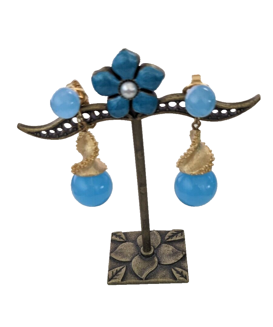 CROWN TRIFARI☆初期☆注ぎガラス☆ターコイズブルーフラワーブローチ