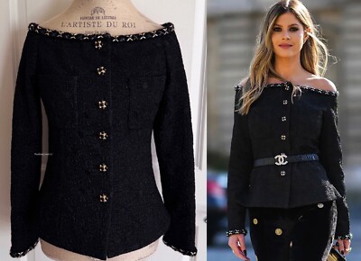 NEW CHANEL 21A BLACK CC GRIPOIX BUTTONS FLORAL JACQUARD OFF