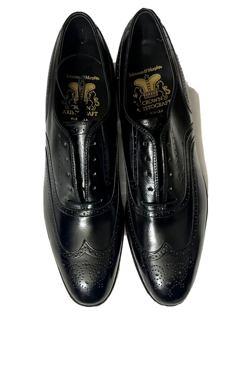 Johnston & Murphy Crown Aristocraft USA Made Black Leather Wingtip