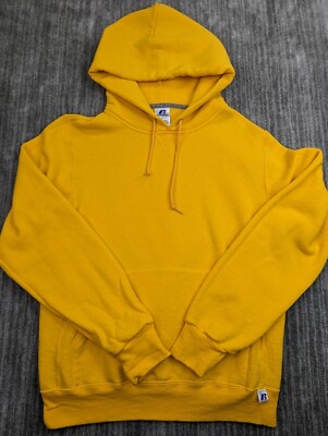 Vintage Russell Athletic Yellow Hoodie Sweatshirt Small Blank