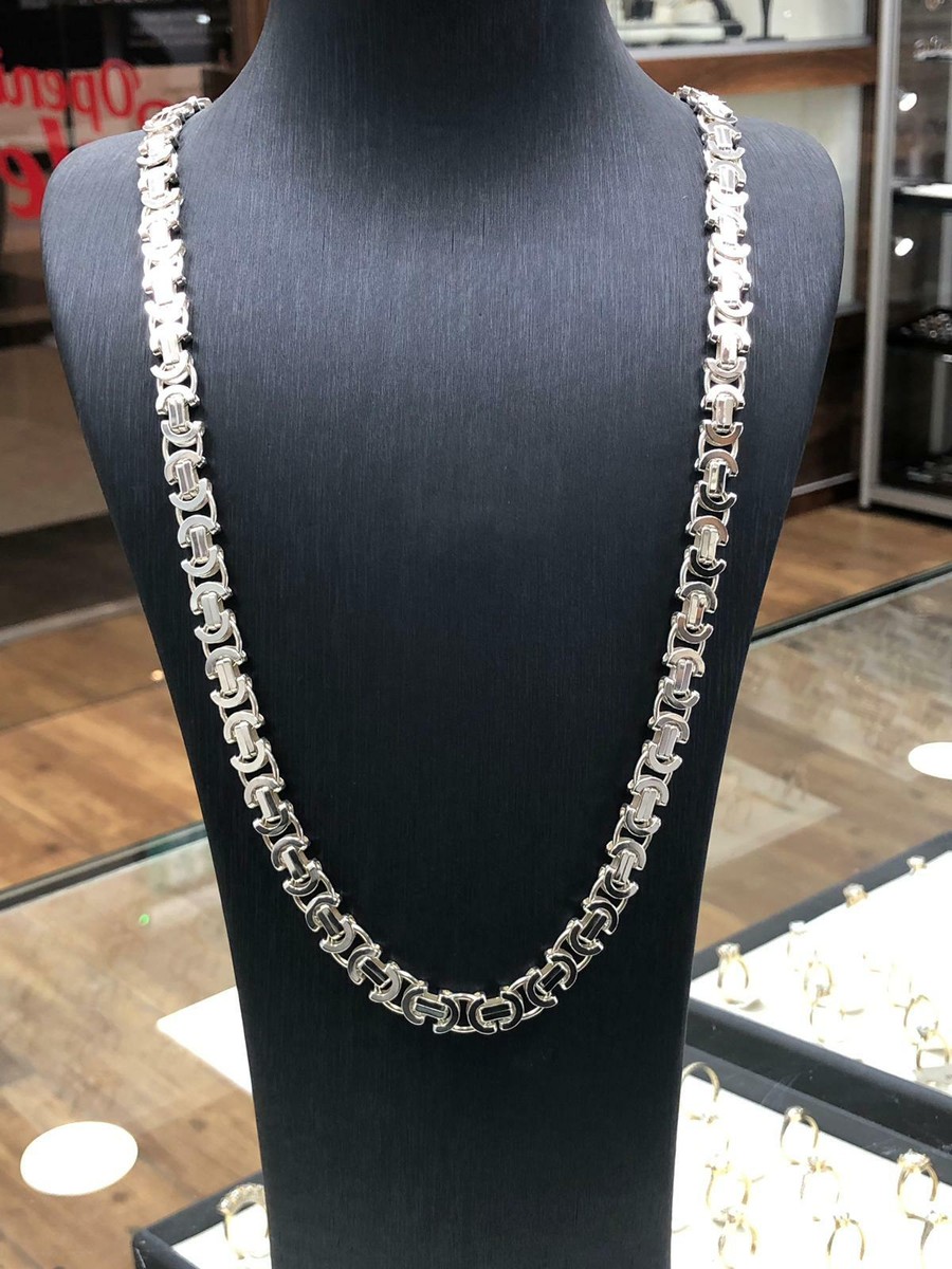 925 Solid Sterling Silver Mens 8mm Flat Byzantine Heavy Necklace