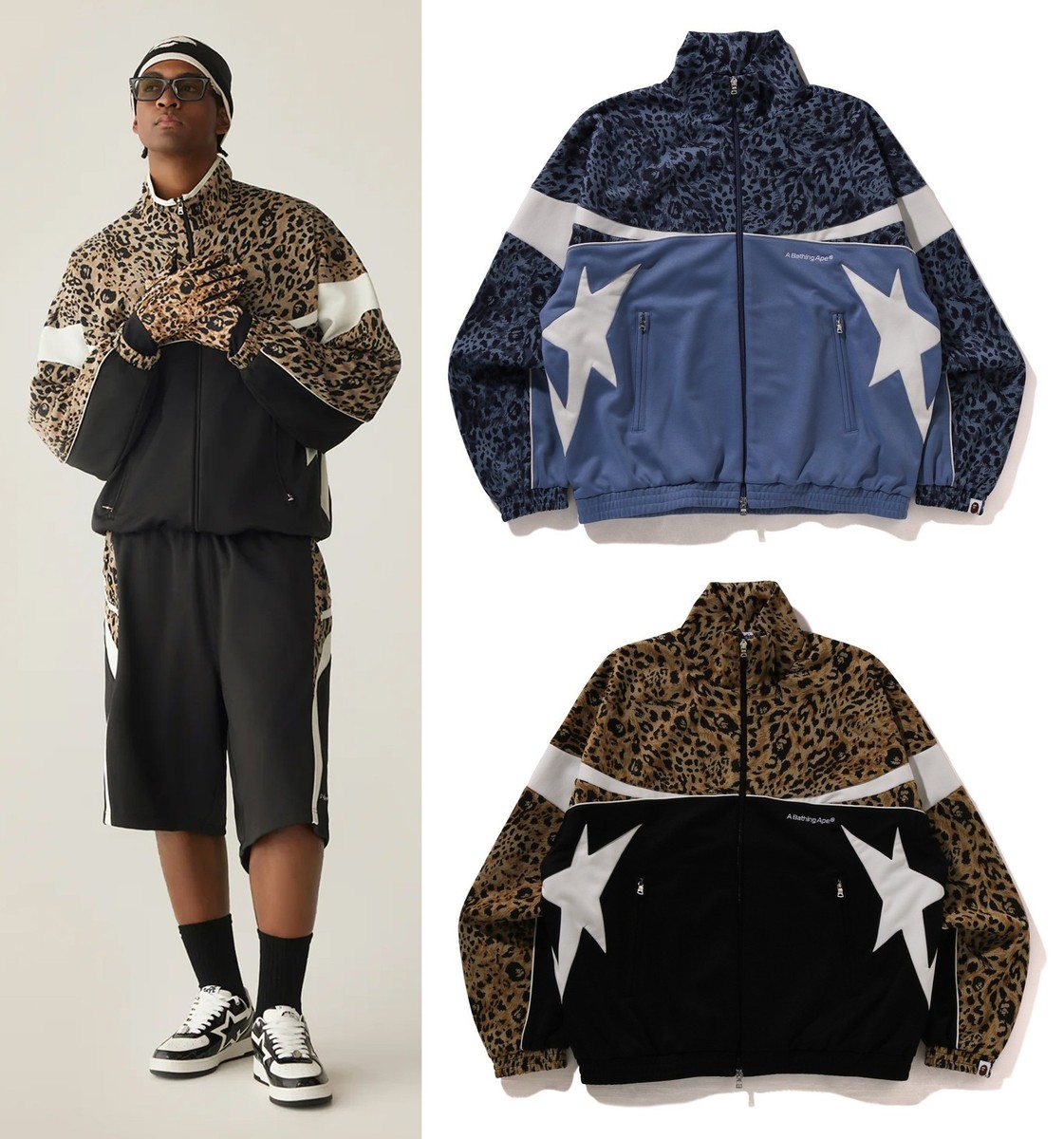 A BATHNIG APE Men's WILD LEOPARD PATTERN RELAXED FIT TRACK JACKET