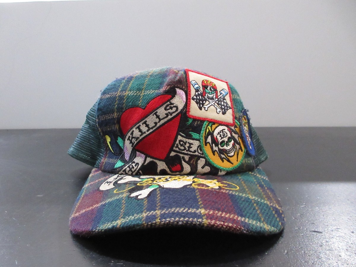 Ed Hardy Hat Cap Snap Back Green Red Heart Skull Baseball Trucker