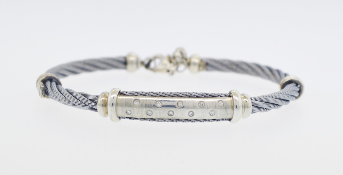 Philippe Charriol Sterling Silver Steel .10 tcw Diamond Cable