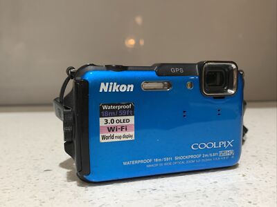 Nikon COOLPIX AW110 Waterproof 16MP Camera, Blue, WiFi, GPS, Full