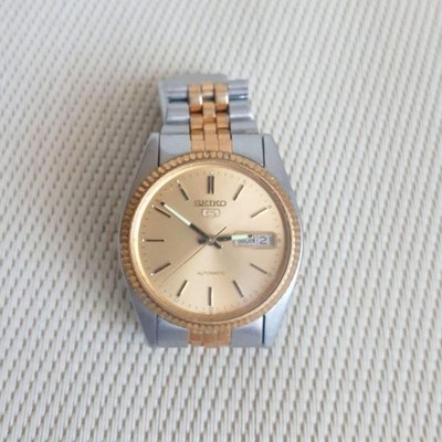 Seiko 5 Automatic watch Vintage 7009 3110 Gold Dial 36mm wrist