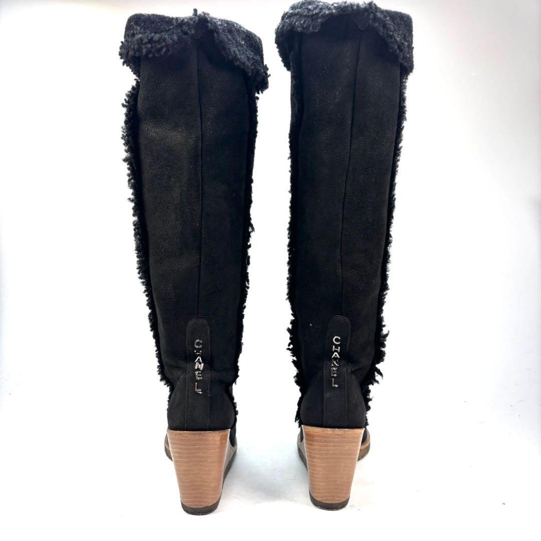 CHANEL long wedge sole Boots Bootie Shoes Women Black COCO MARK | eBay