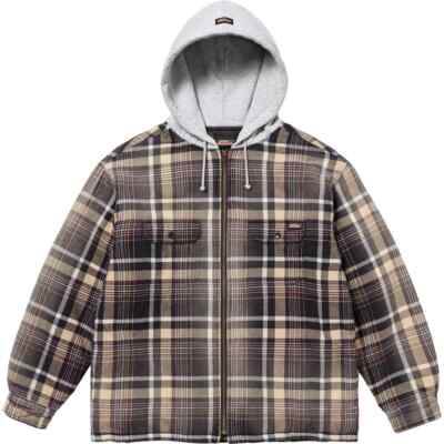 Supreme Dickies Plaid Hooded Zip Up Shirt 2colors White Black Size