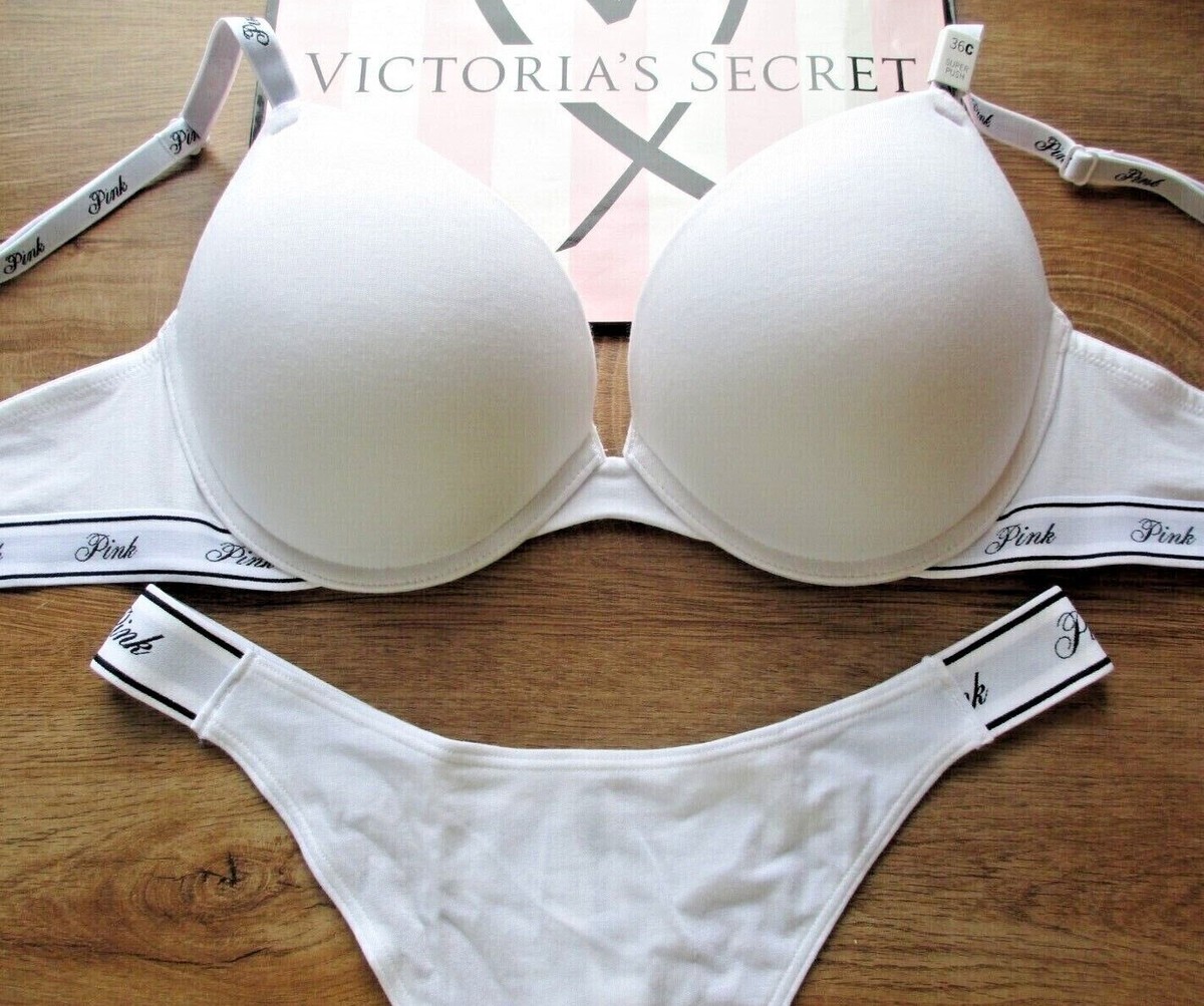 VICTORIA'S SECRET PINK Super Push-Up Bra & Panty Set VS White 36DD