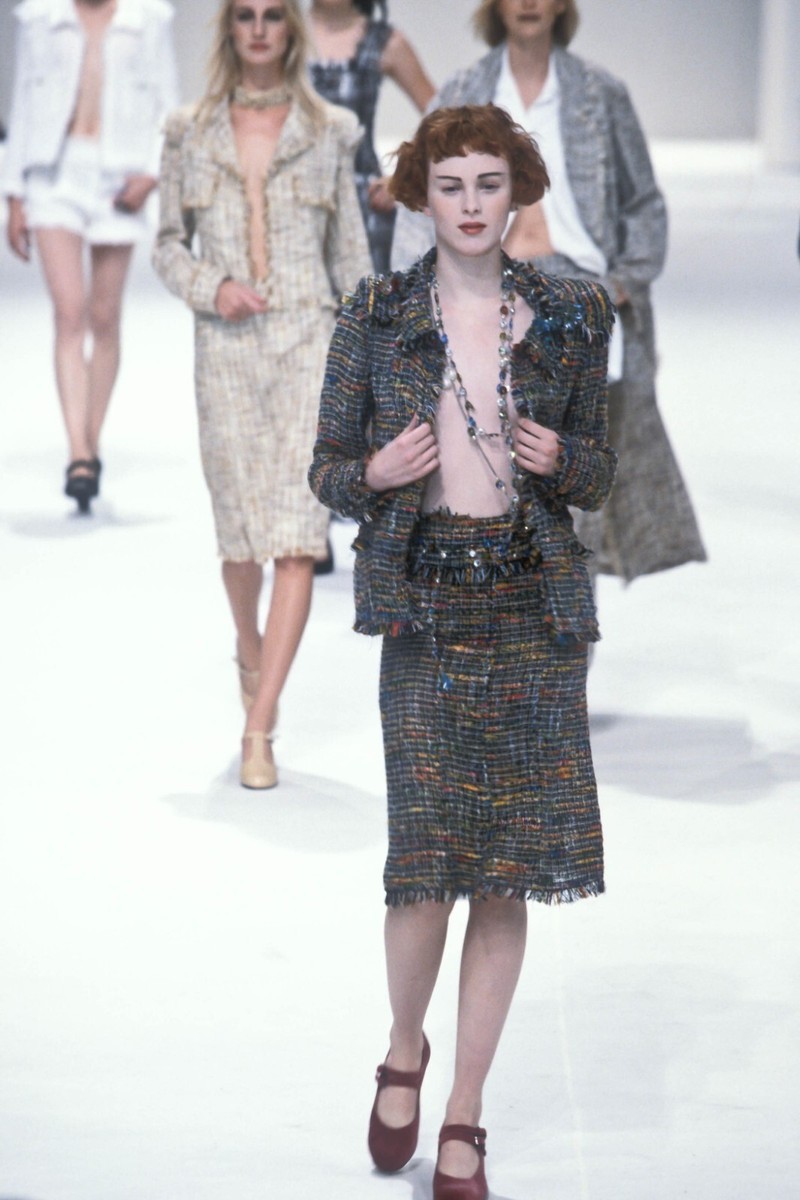 Chanel 98P Spring 1998 Runway Rainbow Tweed Skirt Suit 42 Karl