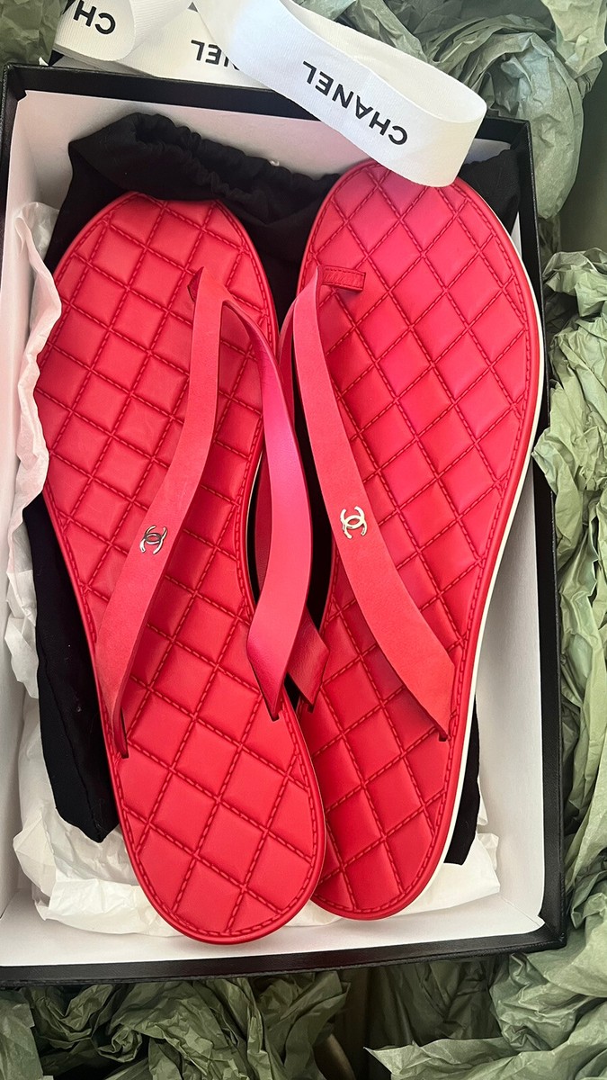 Chanel Flip Flops Thongs Leather/rubber Sandals Size 41.5 Red