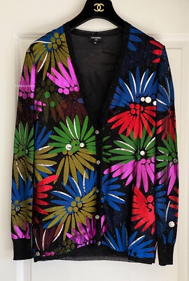 $3200 17C CUBA CHANEL MULTICOLOR CC LOGO EMBELLISHED CARDIGAN