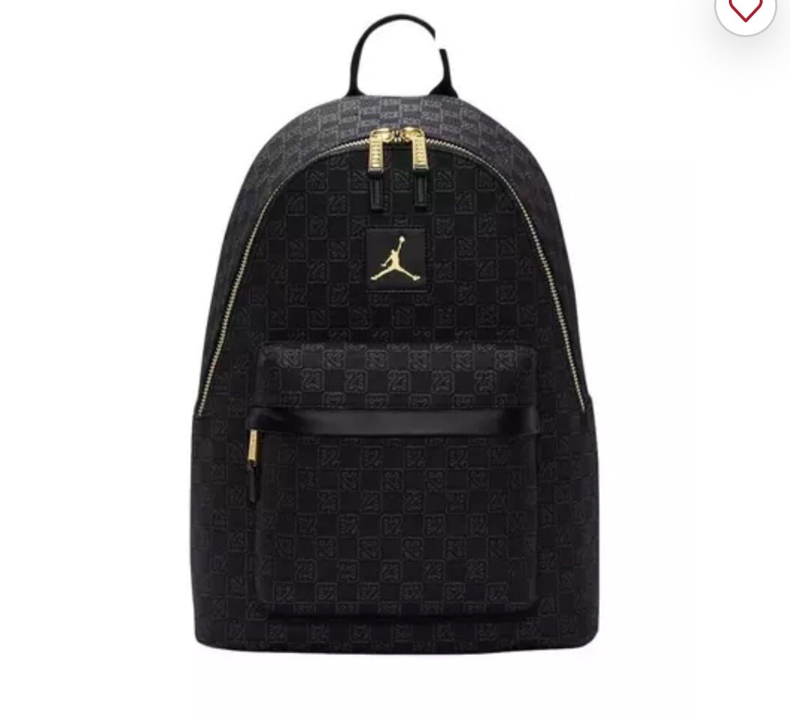 New Authentic Nike Jordan Monogram Full-Size Backpack Black Gold