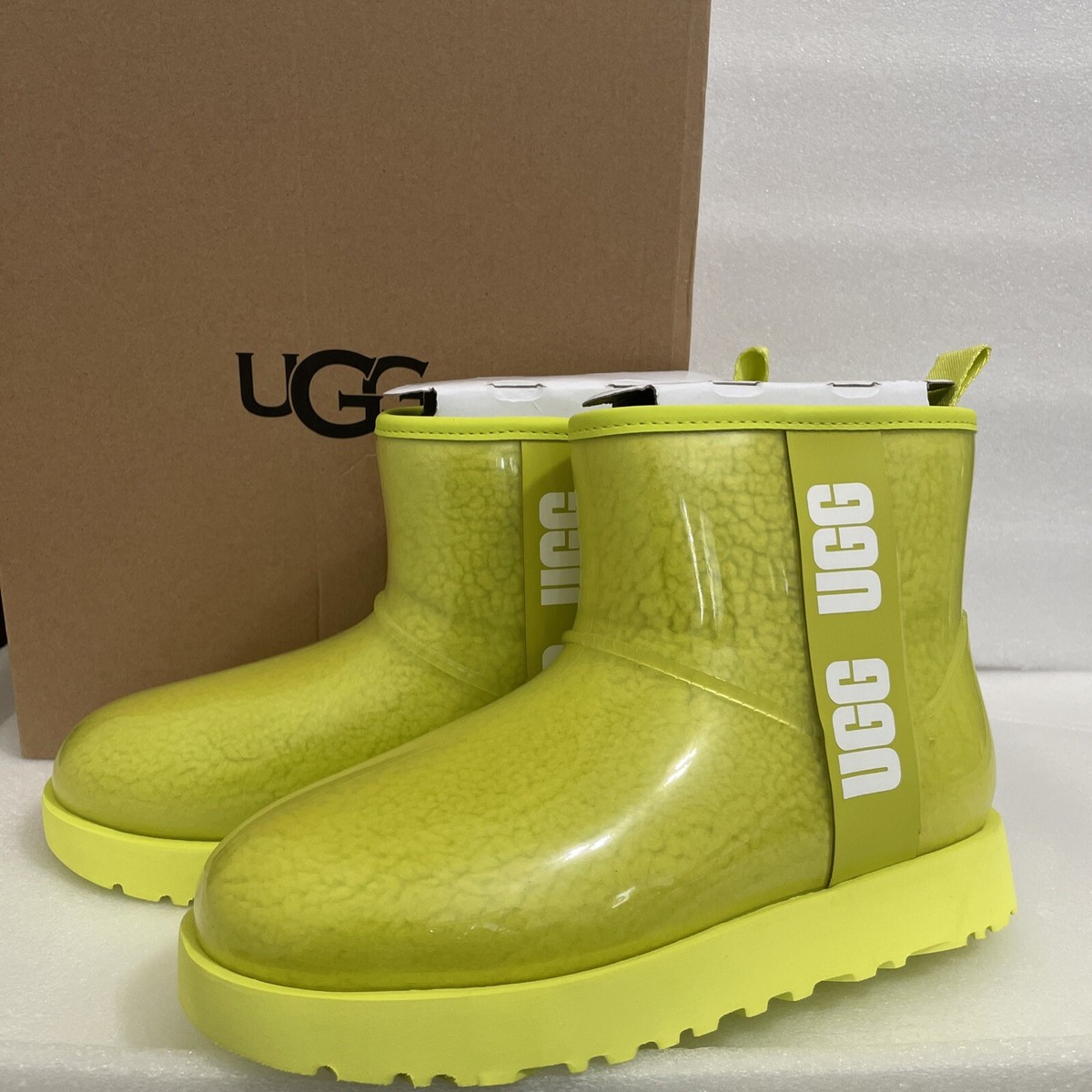 NEW Women's UGG CLASSIC CLEAR MINI BOOTS- WATERPROOF Sulfur size 7