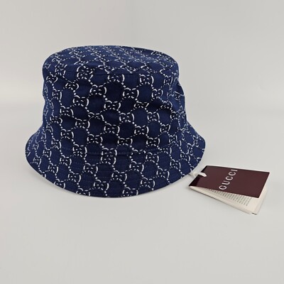 GUCCI $675 Blue Cotton GG Shadow Bucket Hat New And Authentic | eBay