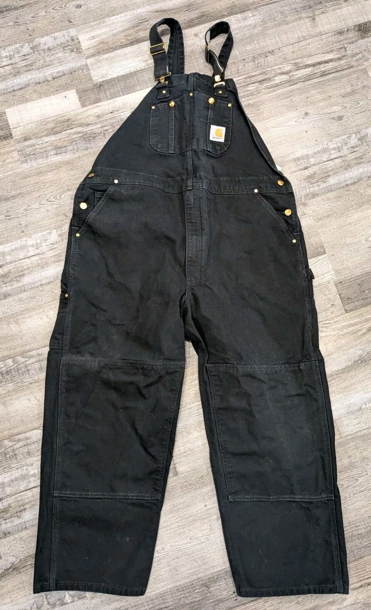 Vintage 90's Carhartt R01 BLK Black Duck Double Knee Bib Overalls