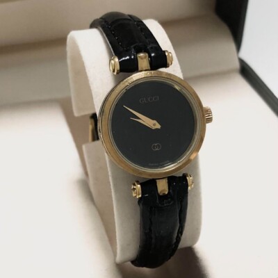 Gucci Sherry Line Watch Quartz Womens Black Dial Swiss Made Round