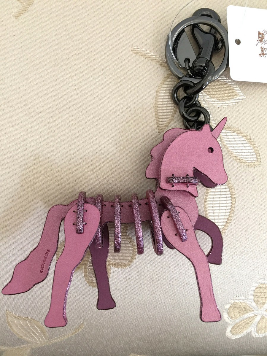 COACH Unicorn Small Leather Puzzle Bag Charm Key Chain Pink