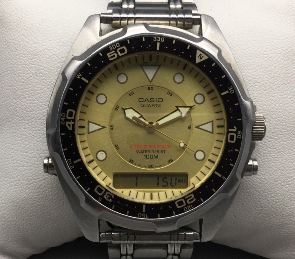 Vtg Casio Arnie Watch Men 44mm Gold Tone Dial 358 AMW-320C New