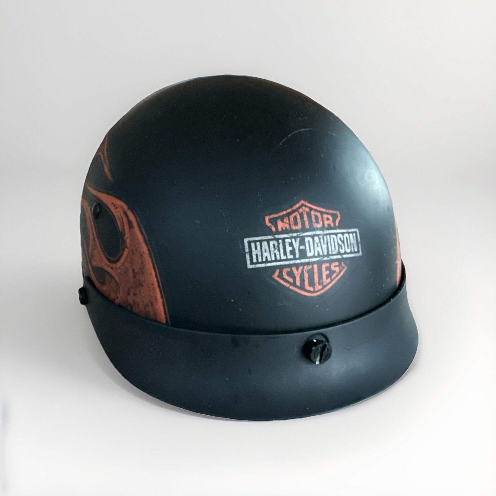 Harley Davison HD-M04 Black Matte W/Orange Flames Half Helmet Size