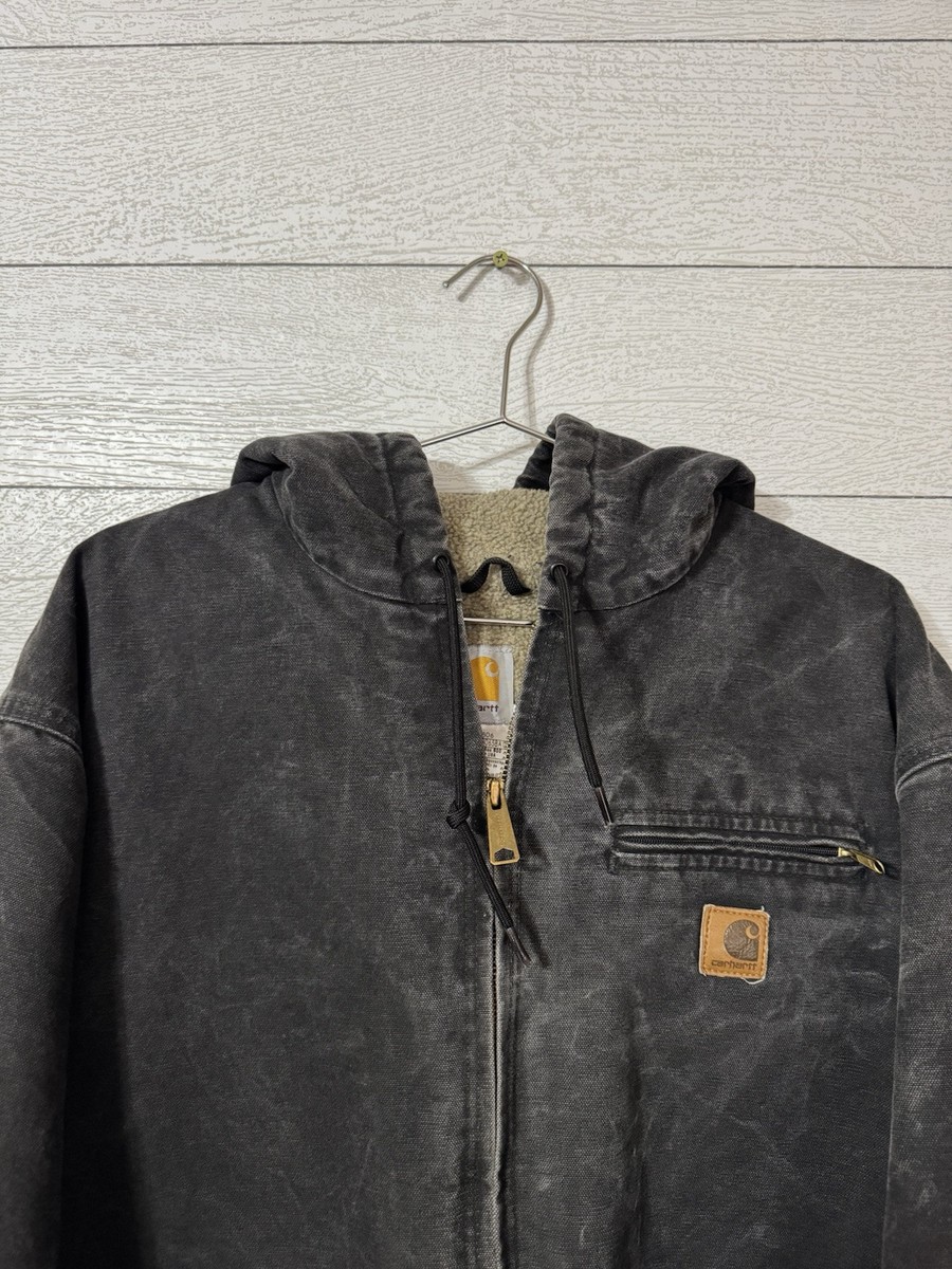 Vintage Carhartt J141 BLK Detroit Hooded Jacket Mens Sherpa Lined