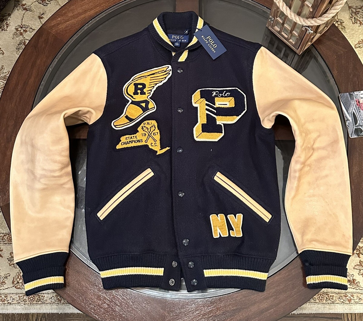 Ralph Lauren Gent's Size Medium Varsity Wool & Leather Jacket New