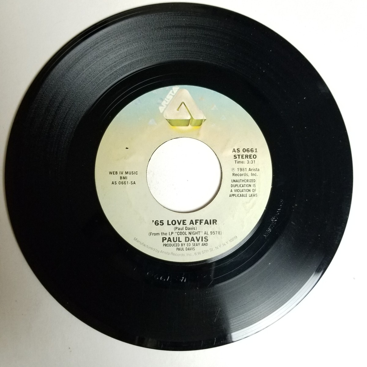 Paul Davis '65 Love Affair / We're Still 7''45 RPM Record - Arista