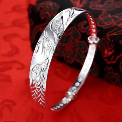 925 Sterling Silver Noble Phoenix Bracelets Bangle Wedding Jewelry