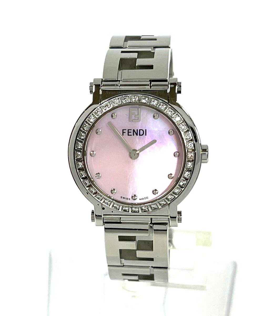 Fendi Orologi Pink MOP Diamond Bezel Stainless Steel Swiss Quartz