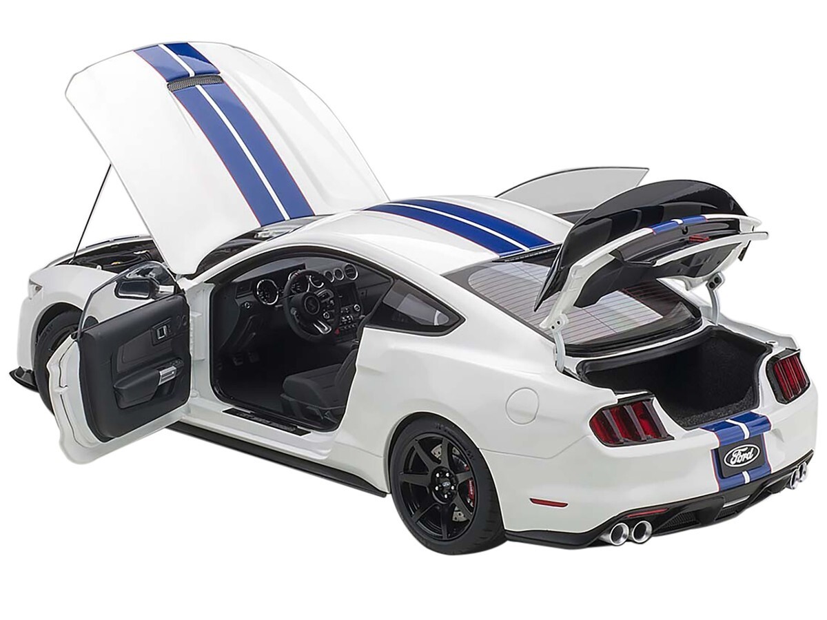 1/18 Ford Mustang Shelby GT-350R White W/Blue Stripes Model Car By