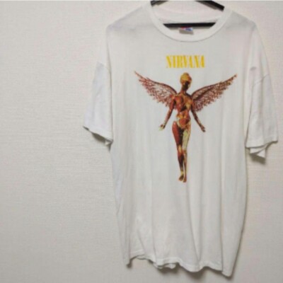 NIRVANA IN UTERO 90s Vintage Rock Band T-shirt White Men XL Size