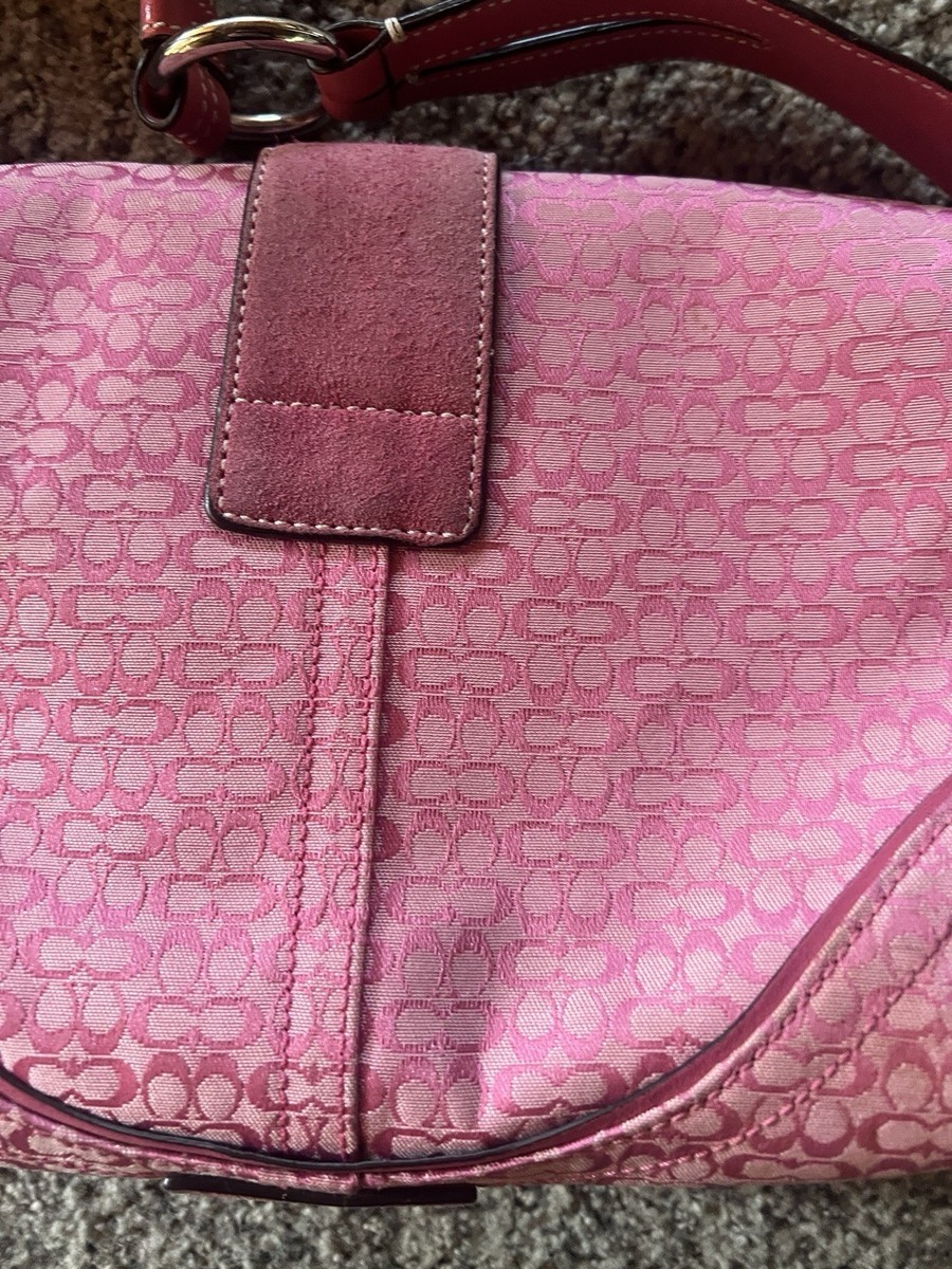 COACH Soho Signature Flap Shoulder Bag Pink Monogram Canvas with