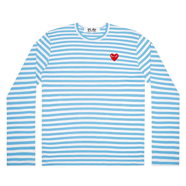 NWT CDG Comme Des Garcons Play Stripe Long-Sleeve T-Shirt Blue