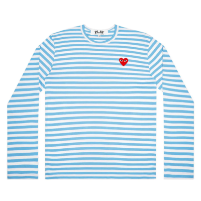 NWT CDG Comme Des Garcons Play Stripe Long-Sleeve T-Shirt Blue