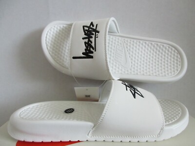 MENS NIKE X STUSSY BENASSI SLIDES / SANDALS WHITE SAIL-BLACK SZ 8