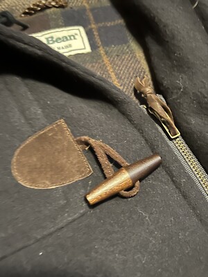 Vintage 90s LL Bean Wool Duffle Coat Jacket Hooded Tall Plaid