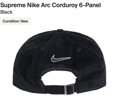 Supreme Nike Arc Corduroy 6 Panel Black Cap!!SS22!!BNWT!!100