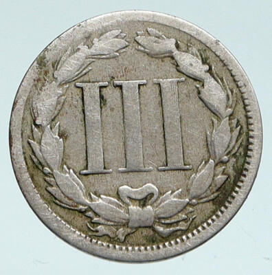1868 USA UNITED STATES Liberty Antique OLD 3 Cent Nickel Coin