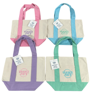 Trader Joe's Mini Pastel Canvas Tote Bag Set Of 4 Colors Limited