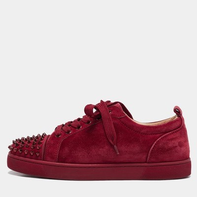 Christian Louboutin Louis Junior Spikes Size 42 Burgundy Suede Low